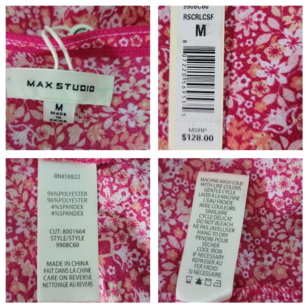 NWT MAX STUDIO Red Dott Print Wrap Midi Dress Size M Smocked Cuff Long Sleeve - Picture 11 of 12